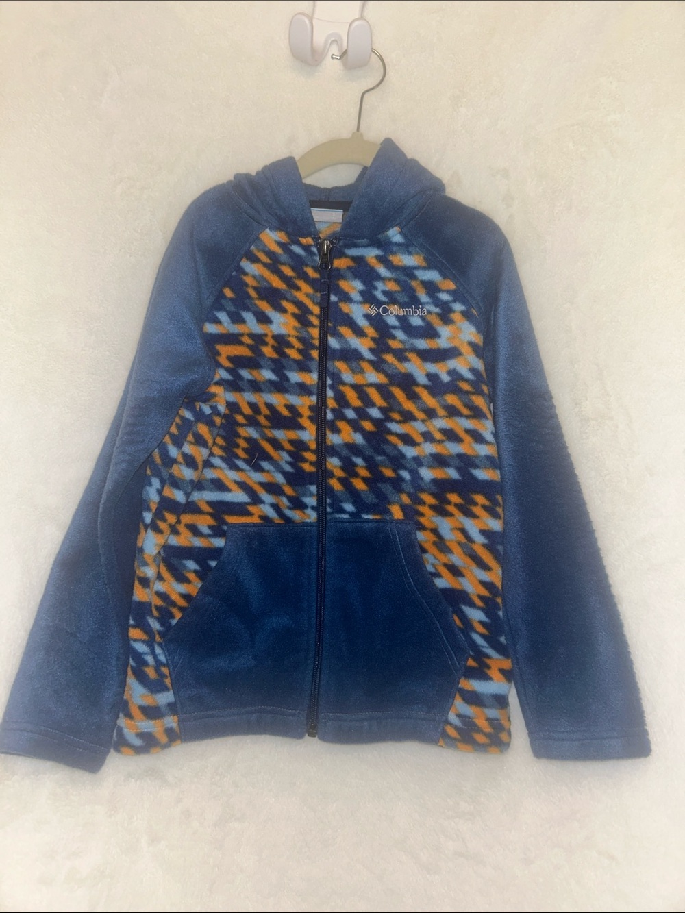 Columbia Kids Navy Blue & Orange Patterned Fleece Zip Hoodie